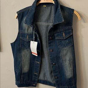 Women’s Dark Wash Denim Vest Jacket - Sleeveless Jean Jacket